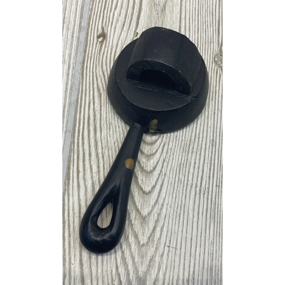 VTG Handcrafted Wooden Skillet Wall Hook Bacon and Eggs Breakfast Decor Black